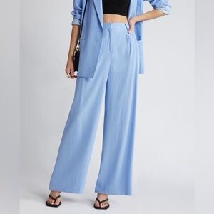 Open Edit High Waist Wide Leg Trousers Light Blue Hydrangea Size 4 Office Work